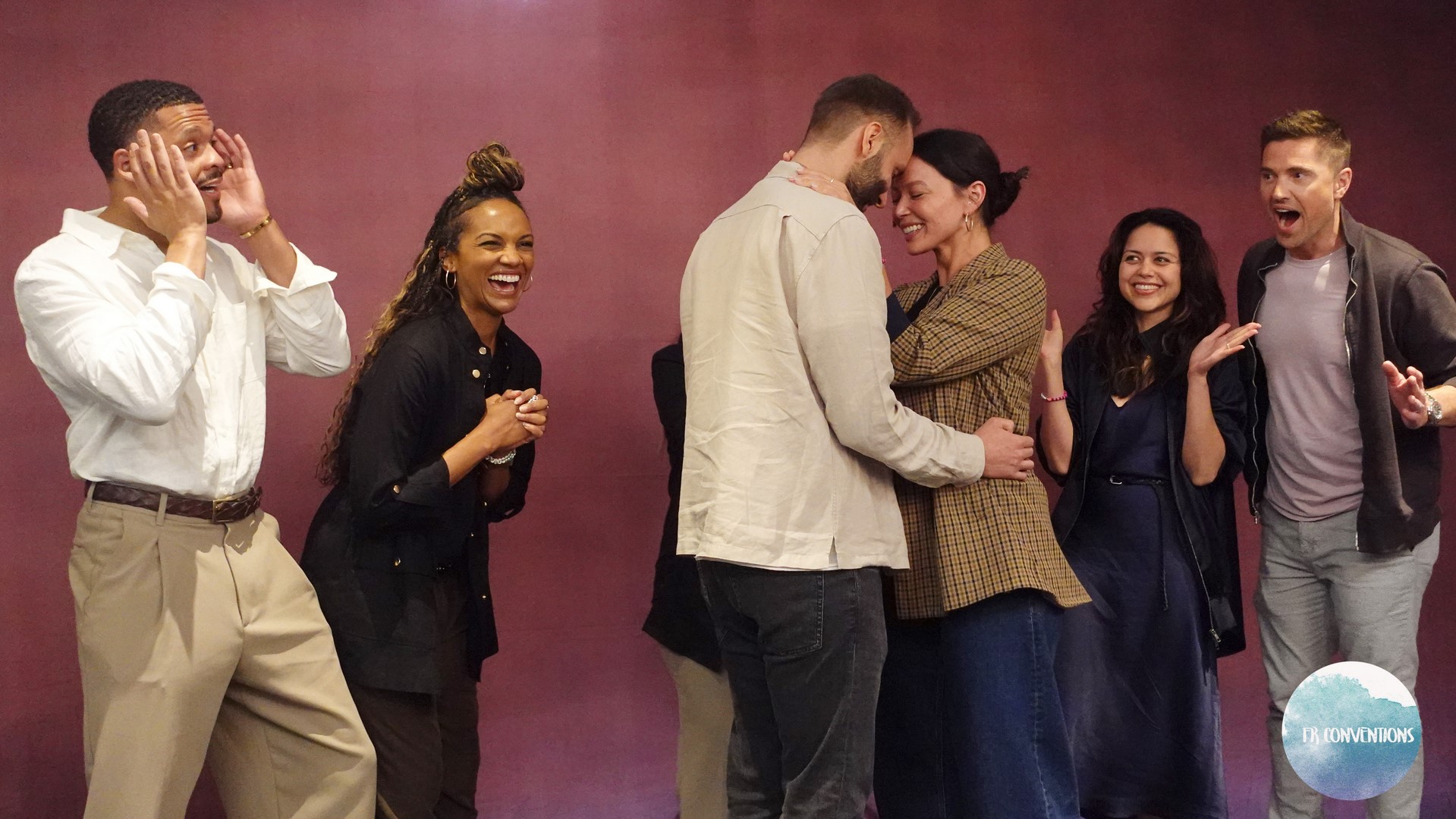 The Rookie cast laughing during the Sunday group photo op